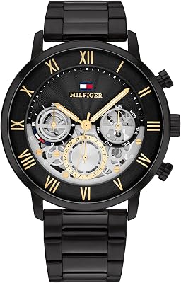 Multi Zifferblatt Quarz Uhr für Herren mit Schwarzes Edelstahlarmband - 1710706