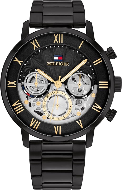 Multi Zifferblatt Quarz Uhr für Herren mit Schwarzes Edelstahlarmband - 1710706 — Foto 1 von 6