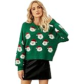 Yimoon Ugly Christmas Sweater for Women Xmas Holiday Party Funny Santa Sweater Cute Cropped Knitted Pullover Tops