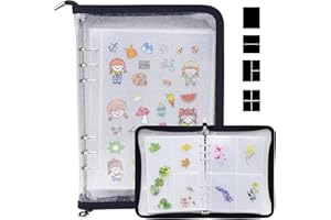 DOUBFIVSY Sticker Storage Organizer, Clear A5 Sticker Album for Collecting Sticker Zipper Binder Album Reusable Sticker Collecting Book with Blank Release Paper and Pocket (Black)