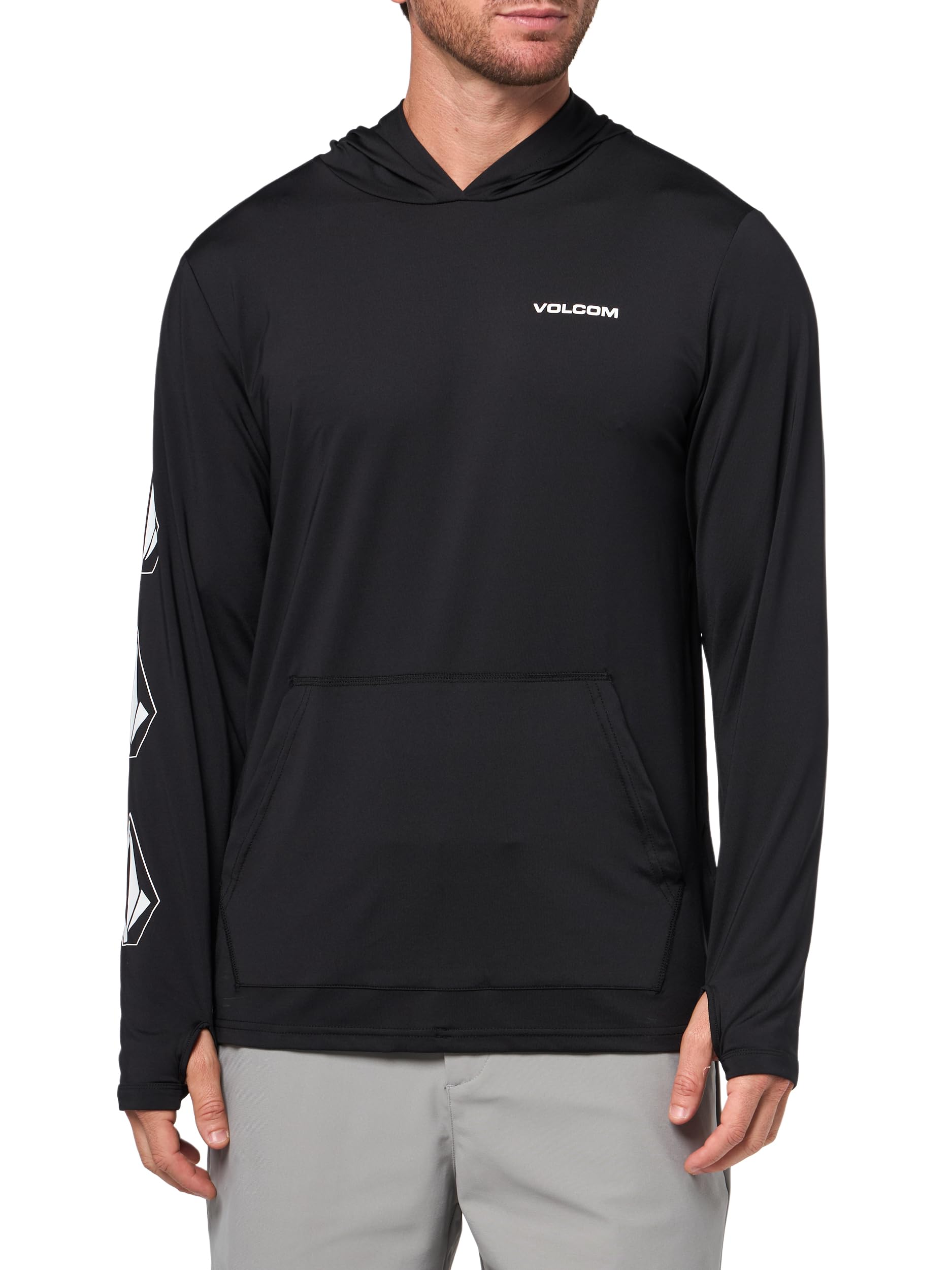 Volcom Men’s Iconic Long Sleeve Loose Fit UPF 50+ Long Sleeve Hood Rashguard, Black, Large