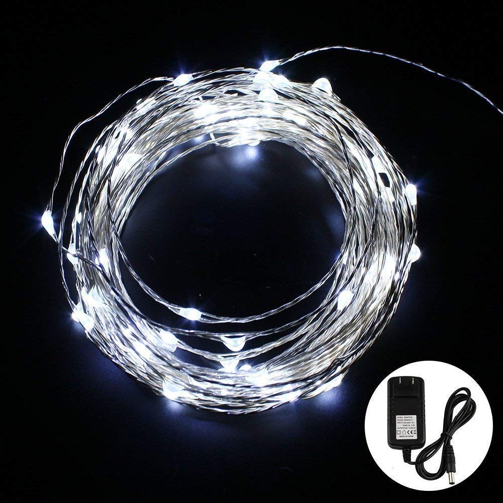 GALYGG LED Copper Wire String Lights,33ft 100 LEDs,Waterproof Decorative Light with Power Apdater,Fairy String Lights for Patio,Bedroom,Wedding,Party,Christmas Tree,Garden,Indoor and Outdoor - White