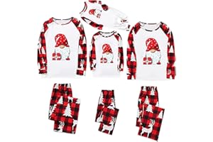 LFEOOST Family Christmas Pjs Matching Sets 2023 Ugly Xmas Gnome Plaid Pajamas Outfits Comfy Holiday Clothes Jammies Sleepwear