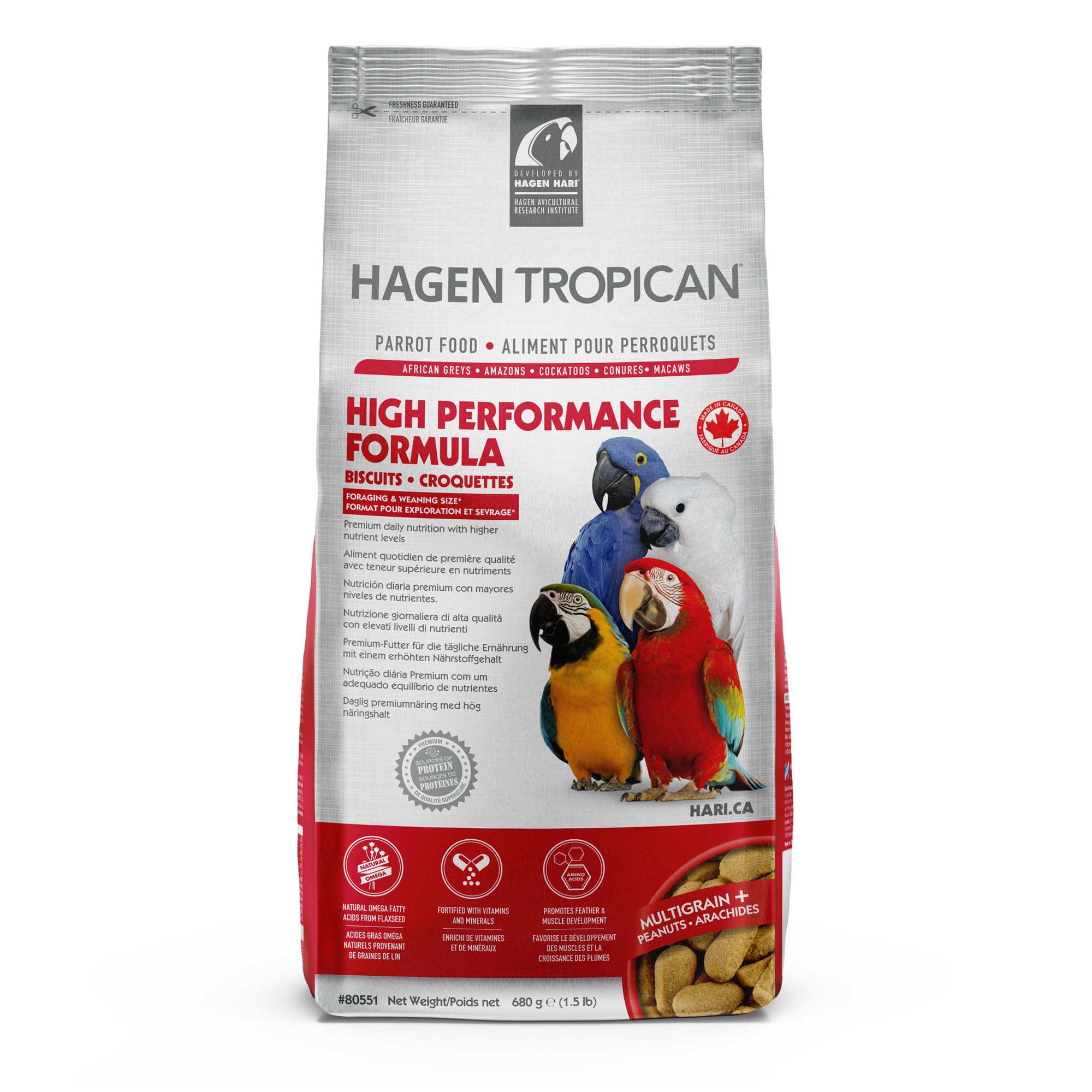 Tropican Parrot High Performance Biscuits, 680g, High‑Energy Complete Nutrition for Active Parrots