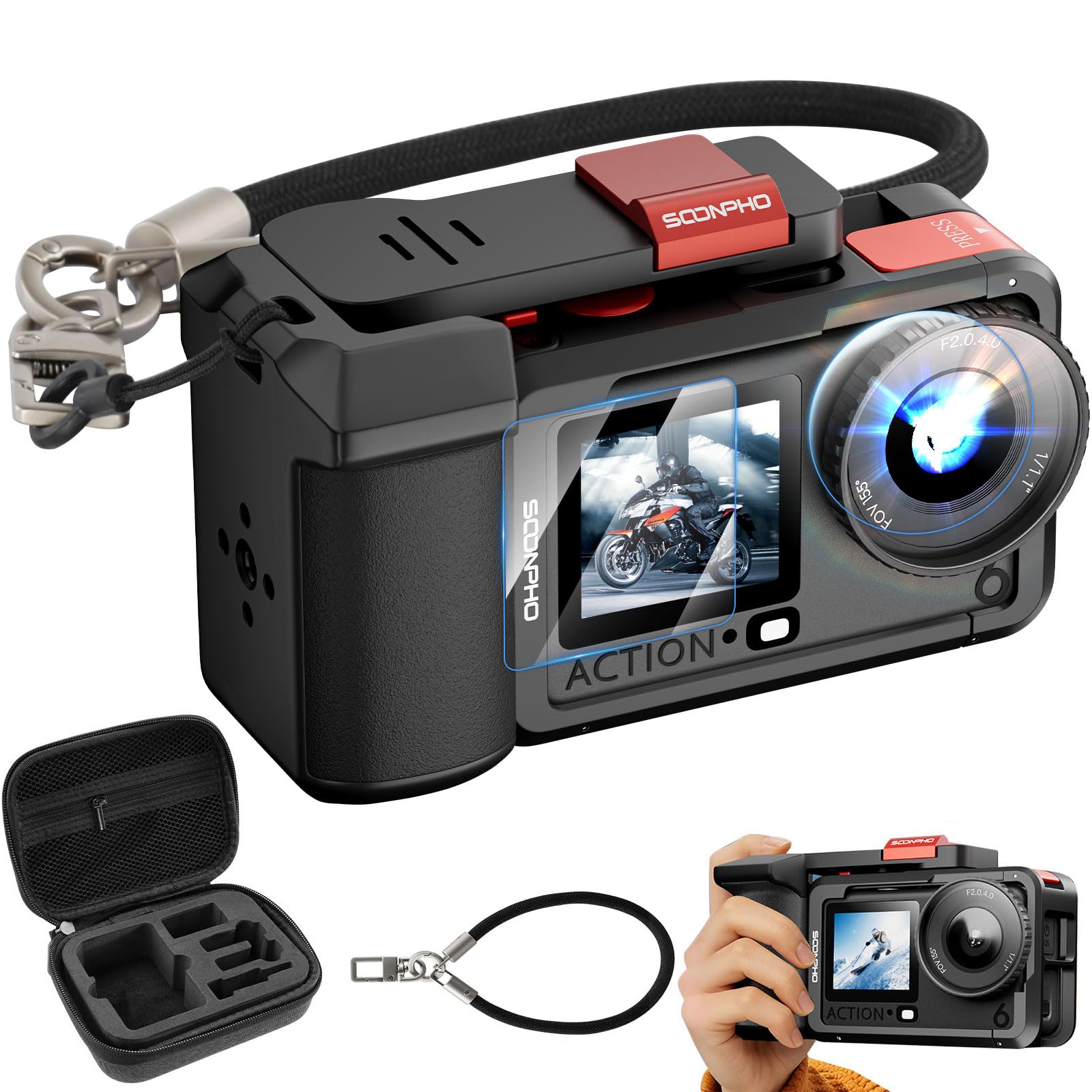 Photo 1 of Soonpho Handle Grip Kit for DJI Osmo Action 6 Cage Aluminum Alloy Shell Seesaw Shutter Button Cold Shoe ? 1/4" Thread Quick Battery Access with Wrist Strap Storage Bag Screen Protector(Black