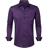 HISDERN 305 Men's Dress Shirt Wrinkle-Free 4-Way Stretch Quick Drying Breathable Long Sleeve Business Formal Shirts