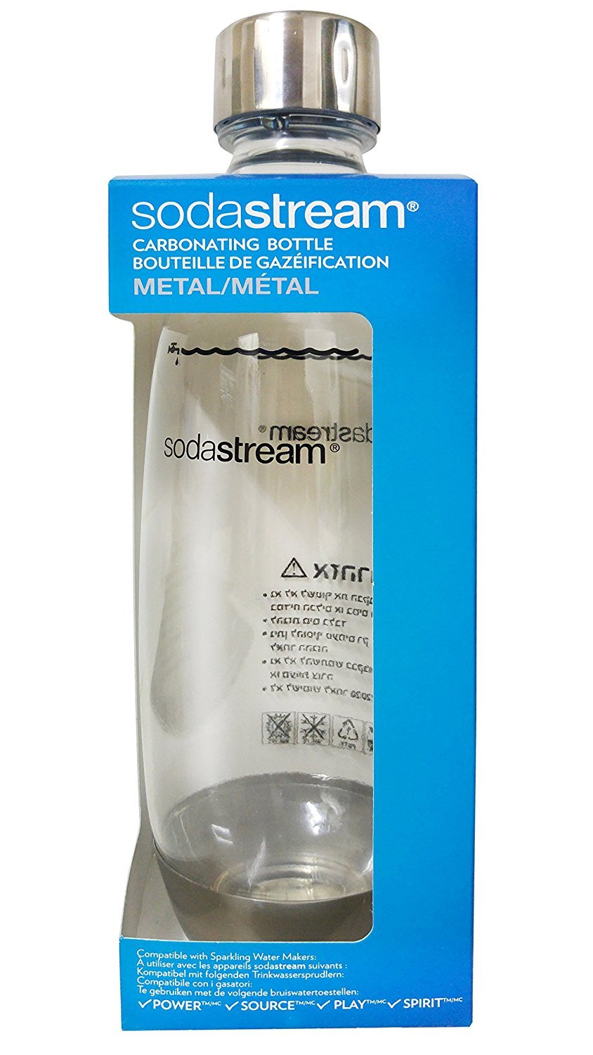 SodaStream Metal Bottle A New Design by Yves Behar (Yves Béhar) - 100% ORIGINAL SodaStream Carbonating Metal Bottle (1 x Metal Bottle - 1 Liter / 34.0 oz.)/ Fits only - Play, Splash, Source, Power, Spirit and Fizzi soda makers