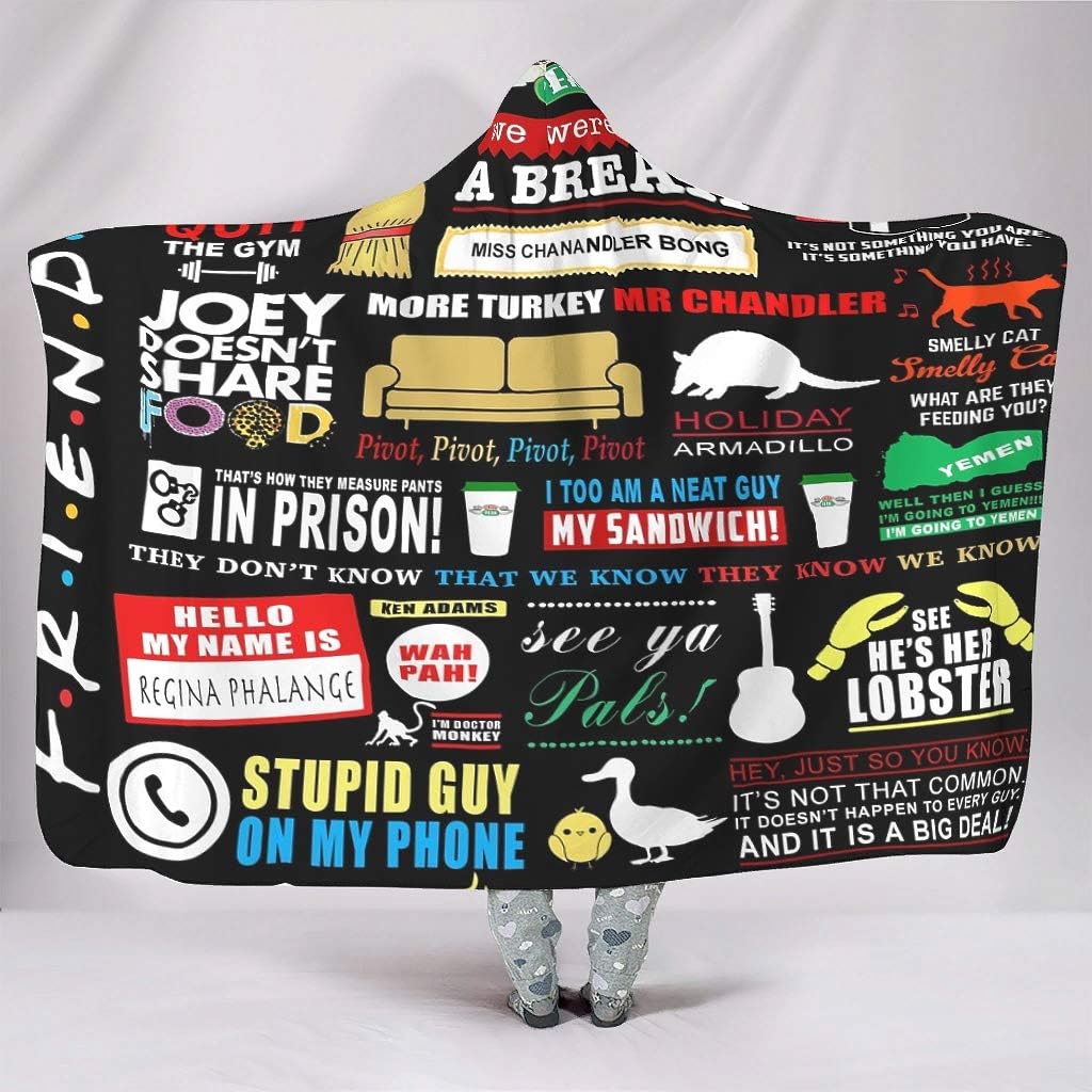 HAPPYCAT Central Perk Plush Microfiber Hoody Plush Throw Blanket for Sofa Chair Bed Office White 60x80 inch