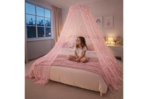 Bed Canopy for Girls with Glowing Stars - Princess Pink Baby Canopy For Bed, Netting Room Decor, Ceiling Tent, Canopy for Cri