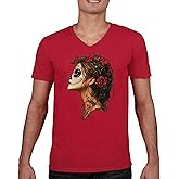 Sugar Skull Profile Men's T-Shirt Dia de Los Muertos Day of Dead Calavera Skeleton Face Gothic Elegance Floral Men's Tee