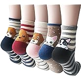 YSense Womens Cute Animal Socks 5 Pairs, Dog Cat Novelty Cartoon Crew Funny Socks Stocking Stuffers Gifts for Women Girl
