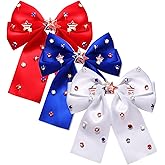 3PCS 4th of July Accessories Hair Bows for Women Silky Satin Red White and Blue Bows American Flag Star Hair Bow Clips Fourth of July Patriotic Hair Accessories Outfits (Pattern B)