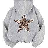 Milumia Women's Leopard Star Print Hooded Sweatshirt Casual Long Sleeve Pullover Tops