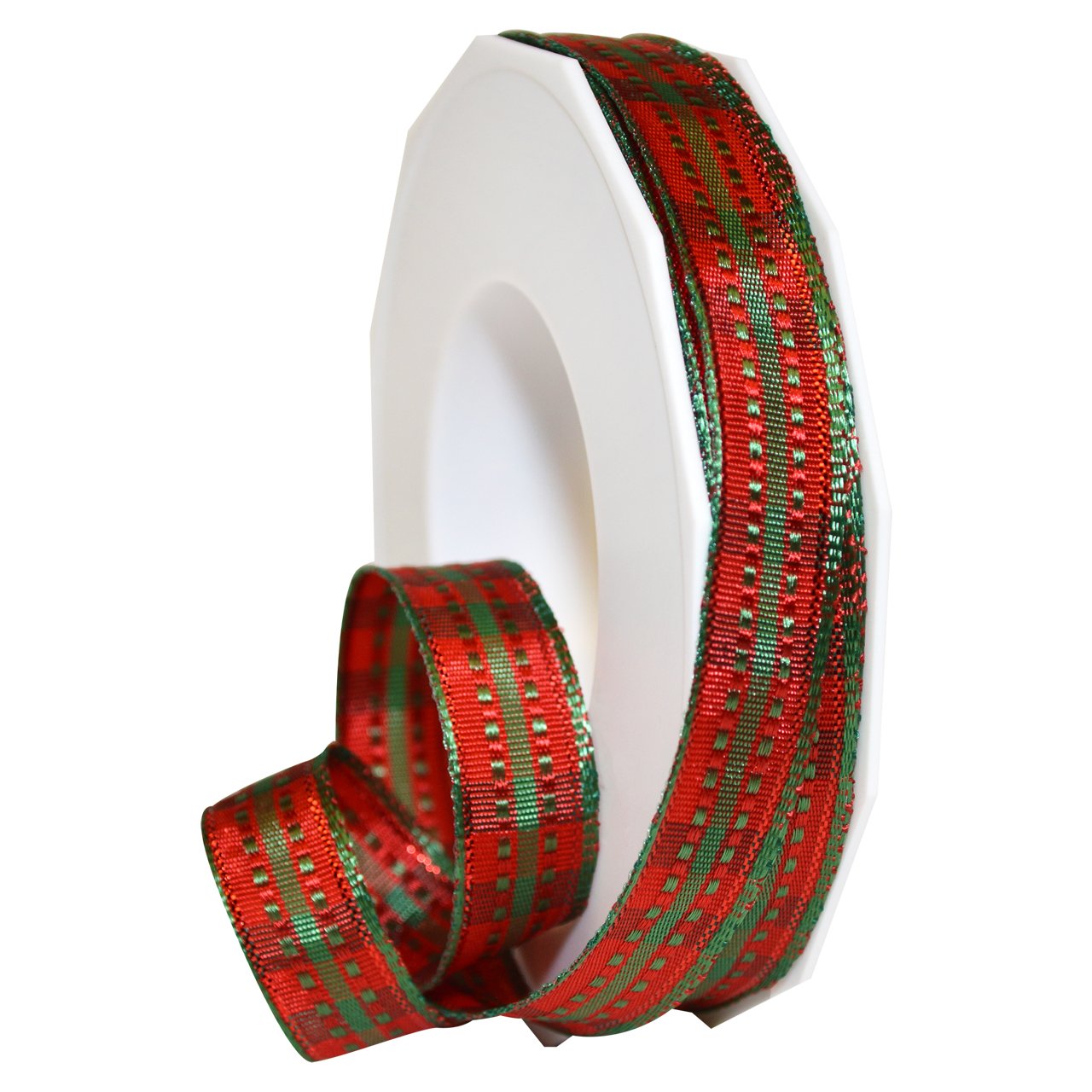 Präsent - Nottingham Wired Ribbon red-green 15 mm width, 20 m length