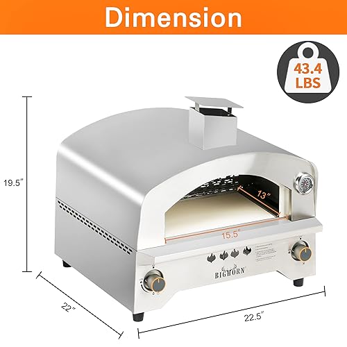 BIG HORN OUTDOORS Gas Pizza Oven, Portable Propane Pizza Oven with