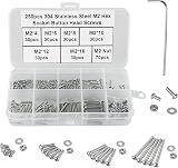 FandWay M2 Bolts Nuts Set 250Pcs 304 Stainless Steel Button Head Machine Screws