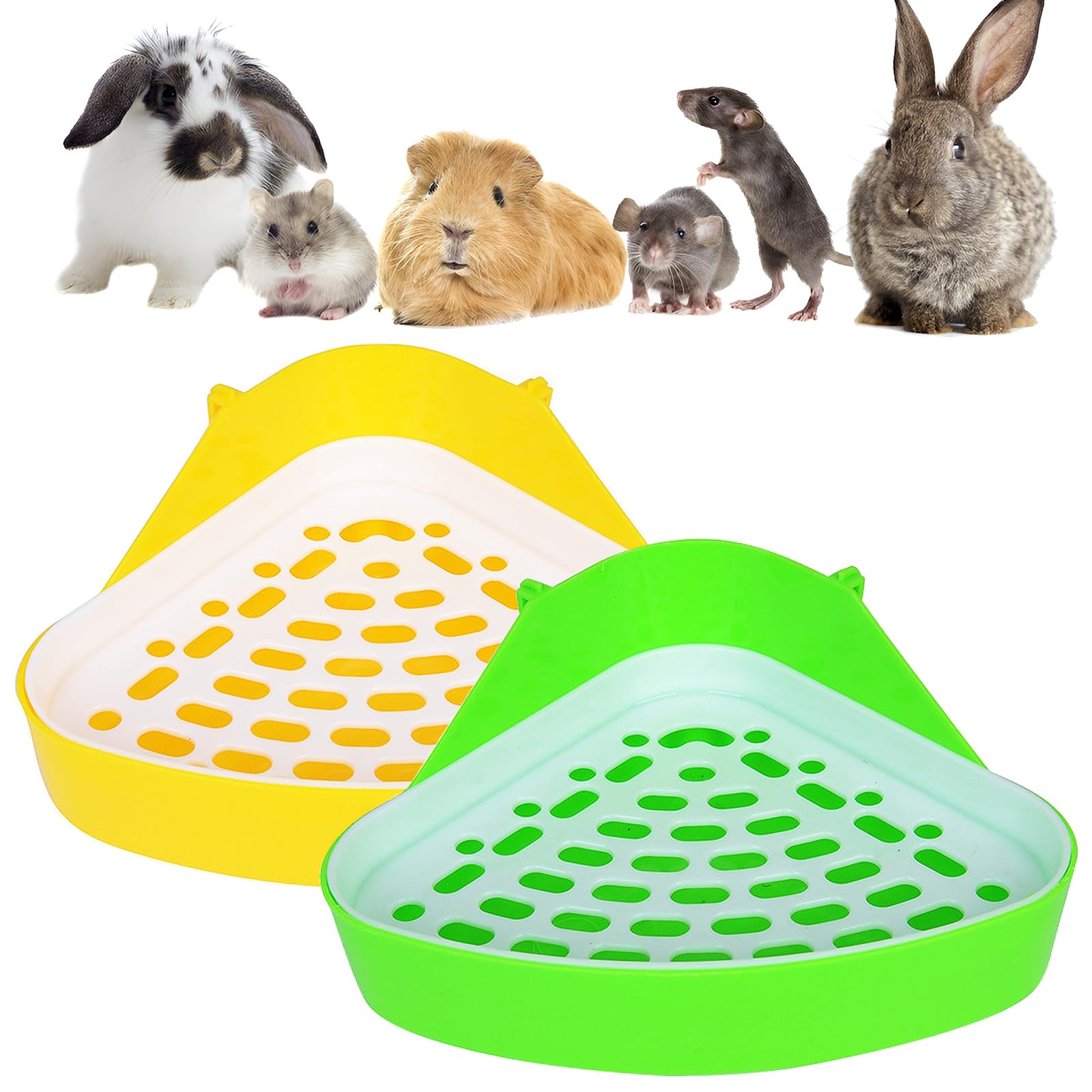 NC 2-Piece Small Animal Triangle Toilet, Green+Yellow, S, Modern, for Hamsters, Chinchillas, Guinea Pigs, Rabbits, Ferrets