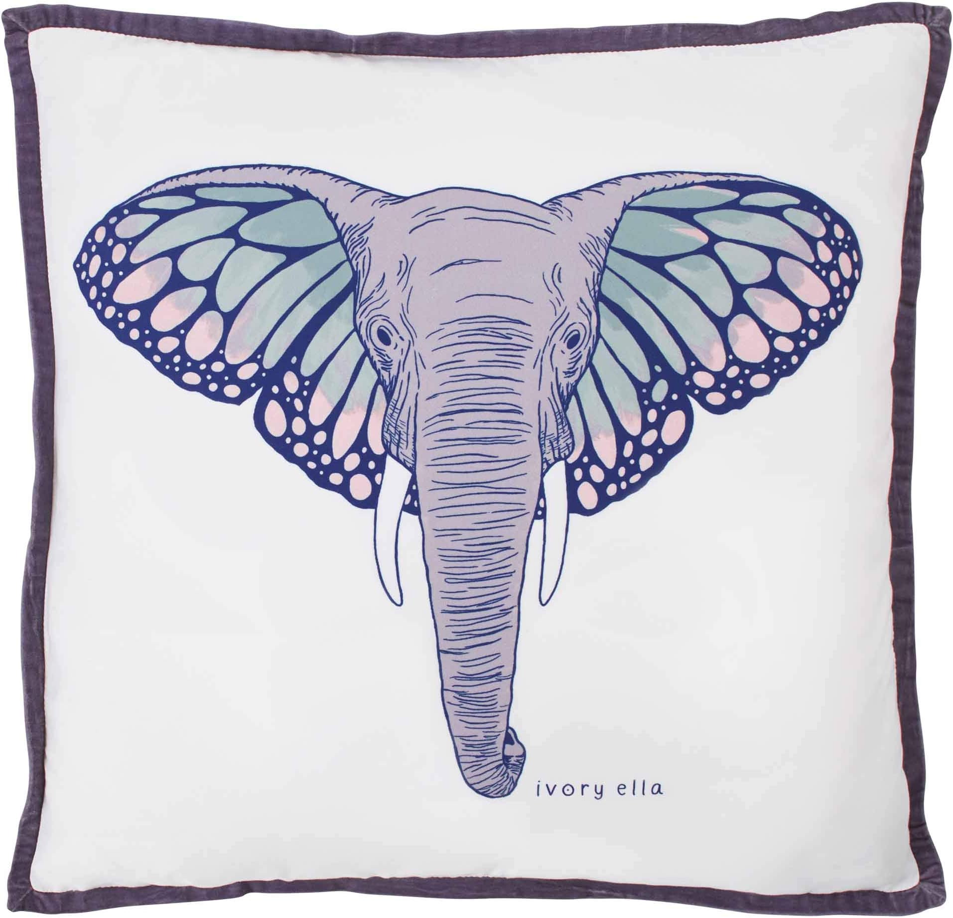 Ivory Ella Monarch Elephant Throw Pillow, 18 x 18, Purple