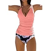 Beachsissi Women's Cute Floral Print Swimsuits V Neck Tummy Control Tankini Set