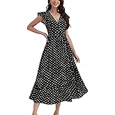 HUDILAN Polka Dot Dress for Women Sleeveless V-Neck Casual Summer Slim Fit with Lining Wedding Guest Wear