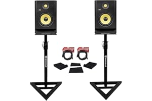 (2) KRK RP5-G4 Rokit Powered 5" Powered Studio Monitors+Stands+Isolation Pads