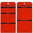 5S Red Tags, Wired, Pack of 50, Durable Wire Ties, Bright, Pre-Wired for Efficient Organizational Use - Ideal for Workshops & Office Settings (50 Pack)