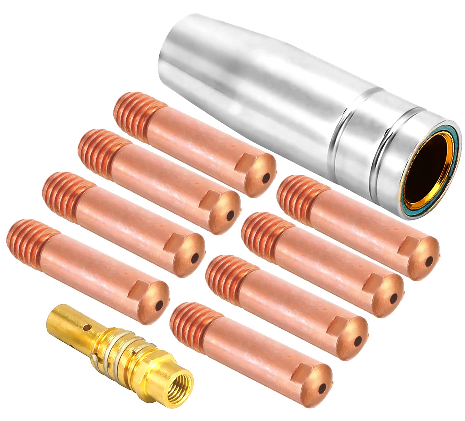 Mecmbj Nozzles Contact Tips Holders Welding Parts Set 1PC Nozzles 10PCS Contact Tips 1PC Tip Holders mig Welder consumable Accessory Fit for 15AK Torch Gun Welding Machine 1.0 MM - Total 12PCS