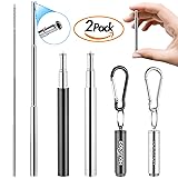 Reusable Straws - 2 Pack Telescopic Reusable Straws Stainless Steel Metal Drinki