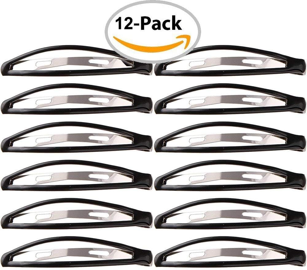 LONEEDY Pack of 12 Large Metal Stoving Varnish Hair Snap Clips, No-slip Hair Clips Barrettes For Women and Girl (Black) - Image 3