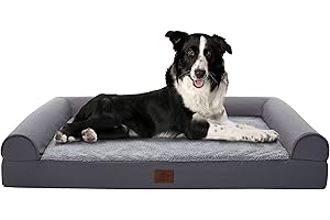 Eterish Large Orthopedic Dog Bed for Medium, Large Dogs up to 75 lbs, 3 inches Thick Egg-Crate Foam Bolster Dog Sofa Couch with Removable Cover, Pet Bed Machine Washable, Grey