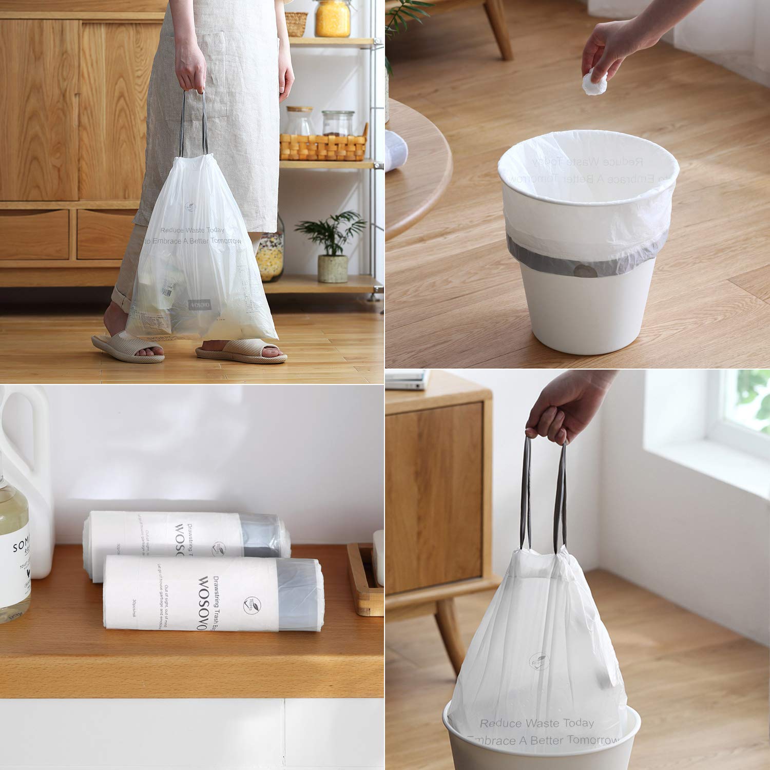 4 Gallon Small Trash Bags Drawstring, Bath Bedroom Kitchen Garbage Bags Heavy Duty, Home Office Wastebasket Bags Unscented, 180 Counts, 17.7 X 19.7