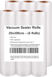 Vakuumrollen, Profi- Folienrollen 6 Vakuumrollen 20x300cm, Folienbeutel für Folienschweißgerät/Vakuumiergerät, ideal für sous vide Kochen- Humbgo