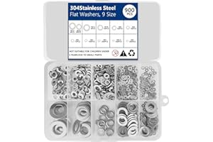WVD 900 Pcs Washers for Screws, 304 Stainless Steel Washer Box-Packed, 9 Sizes-M2 M2.5 M3 M4 M5 M6 M8 M10 M12