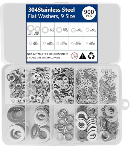 100pcs 1/4" Flat Washers - Stainless Steel 304 Washers 1/4" ID X 5/8" OD