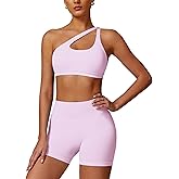 ABOCIW Workout Sets for Women Crossover High Waist Biker Shorts One Shoulder Sports Bra 2 Piece Gym Yoga Outfits