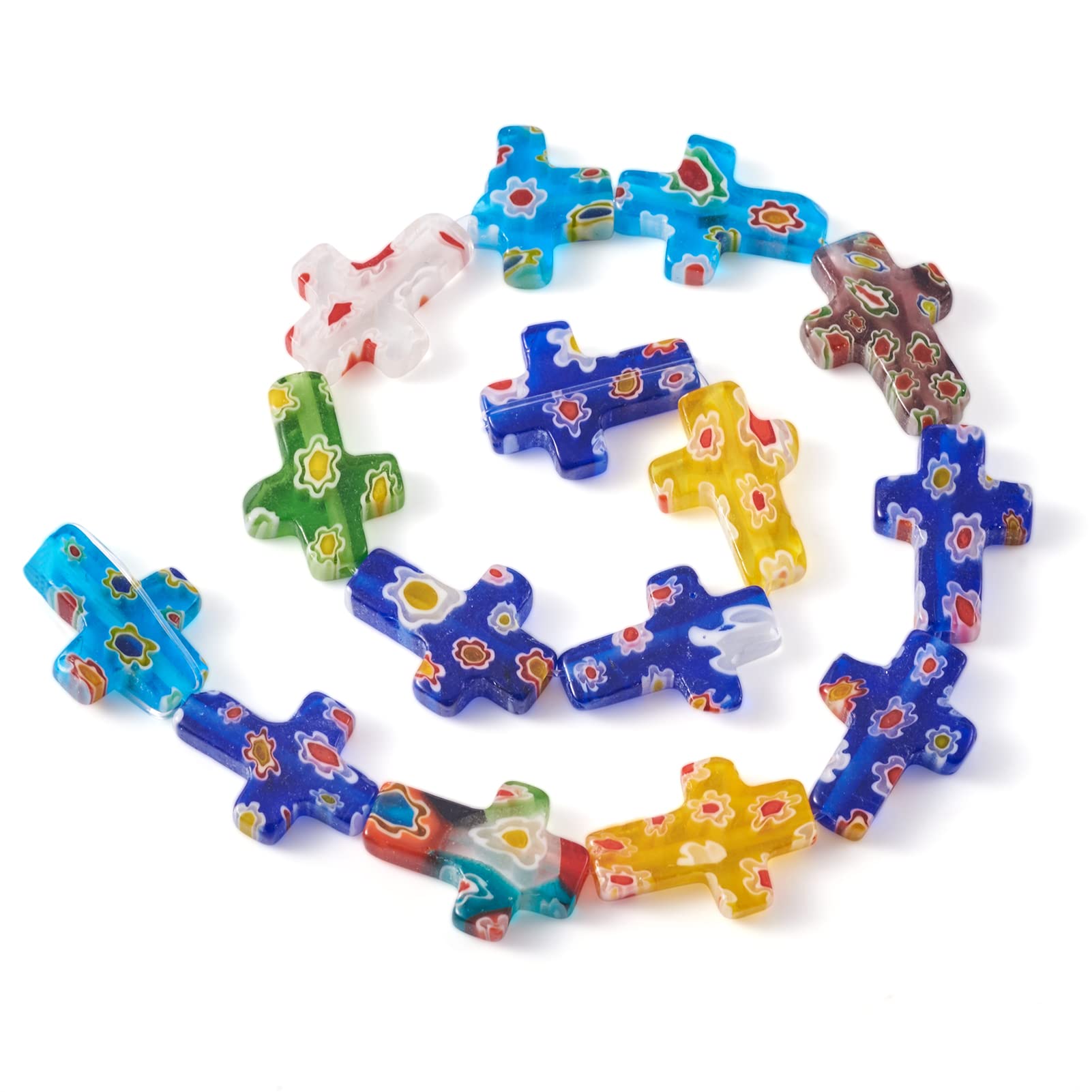 Spritewelry 21pcs Glass Cross Beads Millefiori Glass Cross Beads Colorful Crucifix Cross Spacer Loose Beads for Easter Jewelry Making Hole: 1.5mm