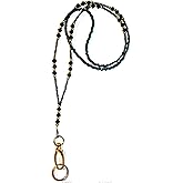 Black Crystal and Gold Bling Women's Breakaway Beaded Lanyard, for ID Badge Card Holder Teacher Cruise Keys Keychain