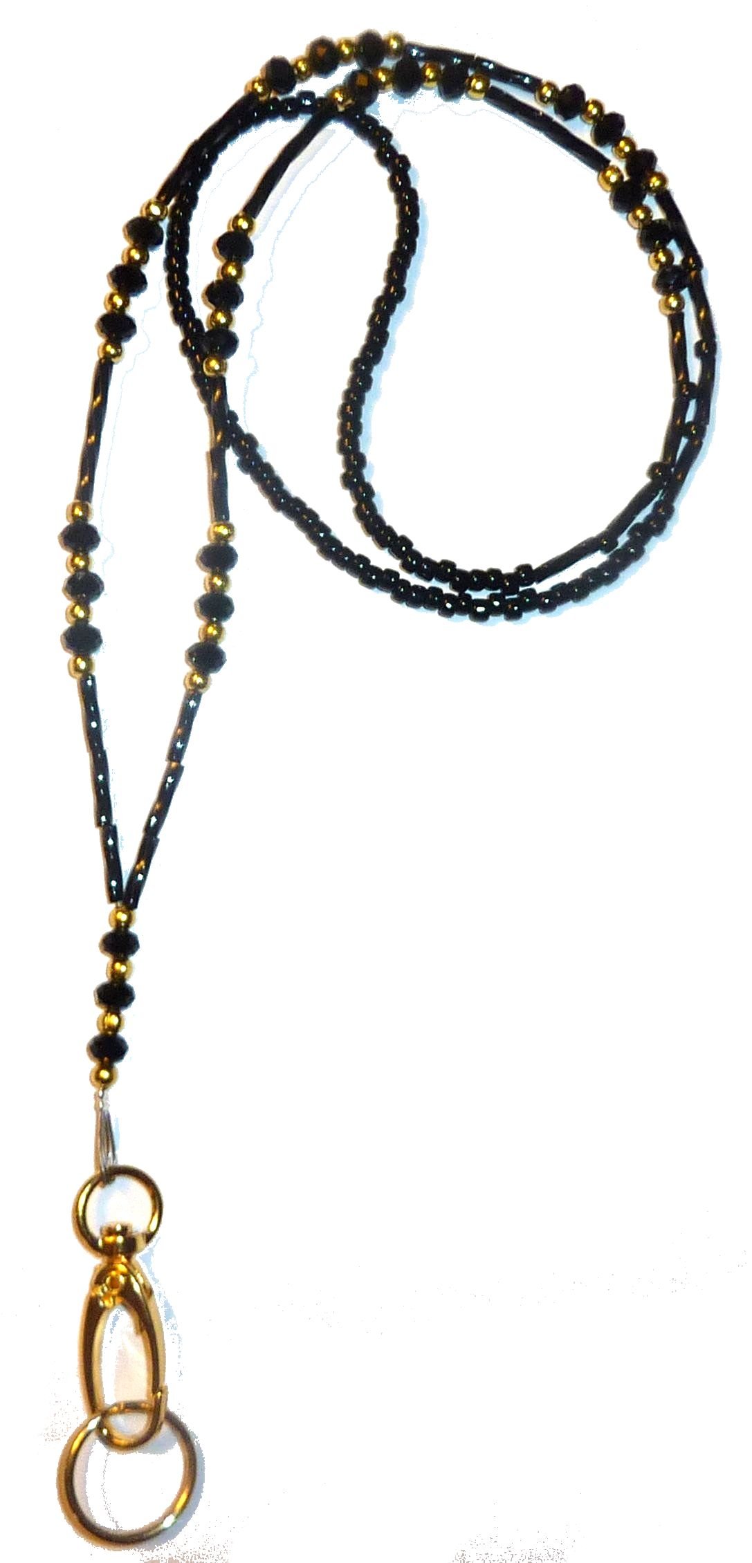 Crystal Style Fashion Women's Beaded Lanyard 34, Breakaway and Non breakaway available, For Keys, Badge holder (GOLD Black Crystal - Breakaway) by Hidden Hollow Beads