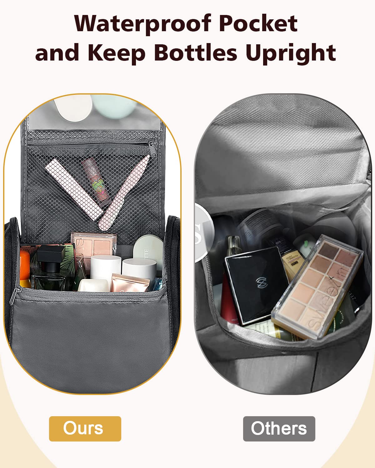 Toiletry Bag for Women and Men, Water-Resistant Travel Makeup Bag with Hanging Hook, Compact Travel Toiletry Organizer Bag, Makeup Organizer Bag for Cosmetics