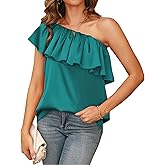 Womens Off Shoulder Satin Ruffle Layered Blouses Silk Short Sleeve Tunic Shirt Casual Tops