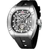 MF MINI FOCUS Unique Men Watches,Automatic Mechanical Watch,Luxury Hollow Tonneau Watches for Men with Silicon Band