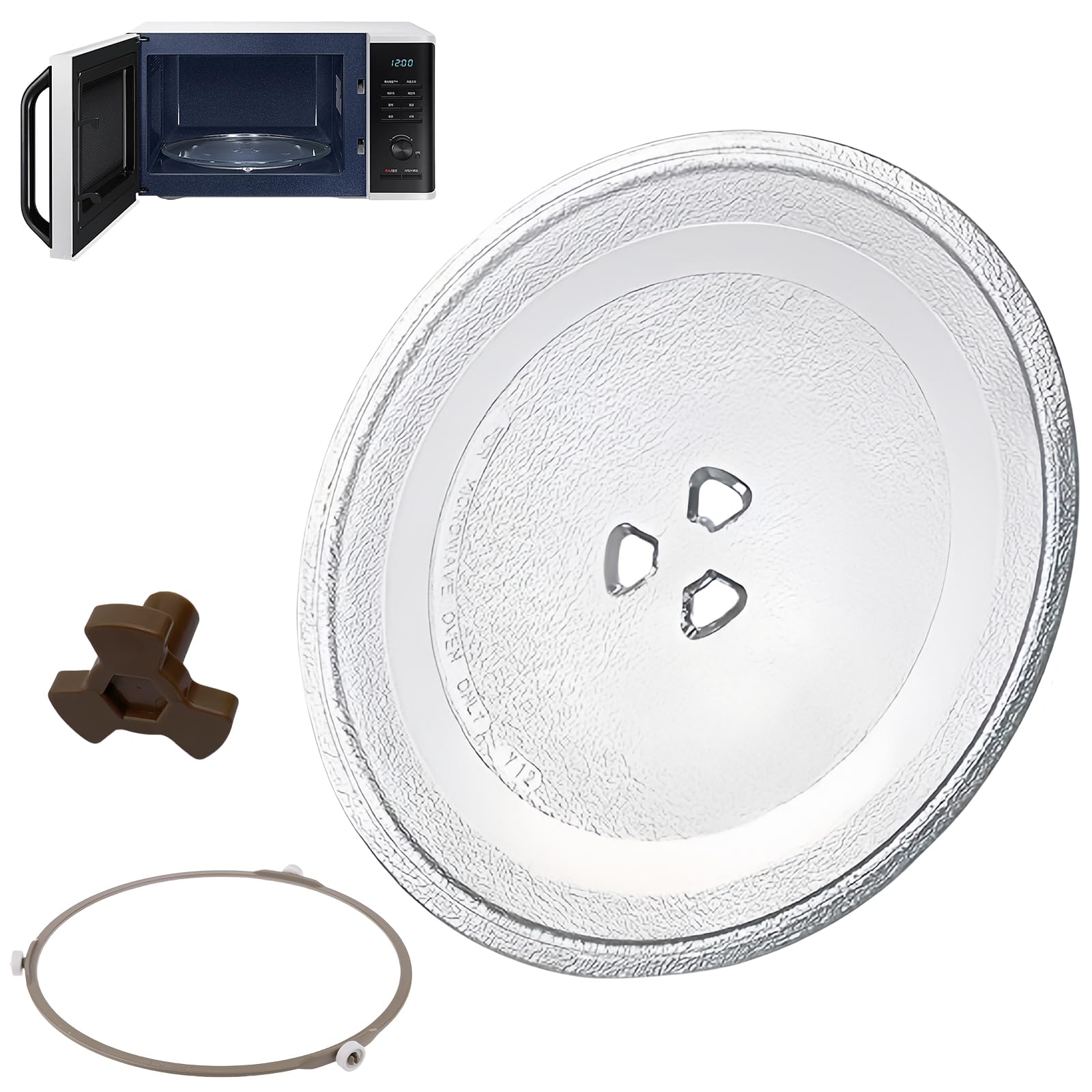 WIYETY Universal Drehteller für Mikrowelle Mikrowellenteller Glas Glasdrehteller mit TellerhalterMikrowelle, MikrowelleGlasplatte Drehteller Drehscheibe Teller Glasteller für Mikrowellen (Round frame)