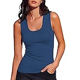 Totatuit Women Wide Straps Ribbed Tank Top Sleeveelss Basic Camisole Tops Scoop Neck Fitted Casual Summer Shirts