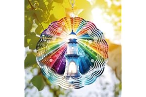 PODMEMORY Lighthouse Wind Spinner, Lighthouse Wind Spinner Hanging for Yard and Garden, Unique Gift Wind Spinner, 3D Hanging Wind Spinner Outdoor