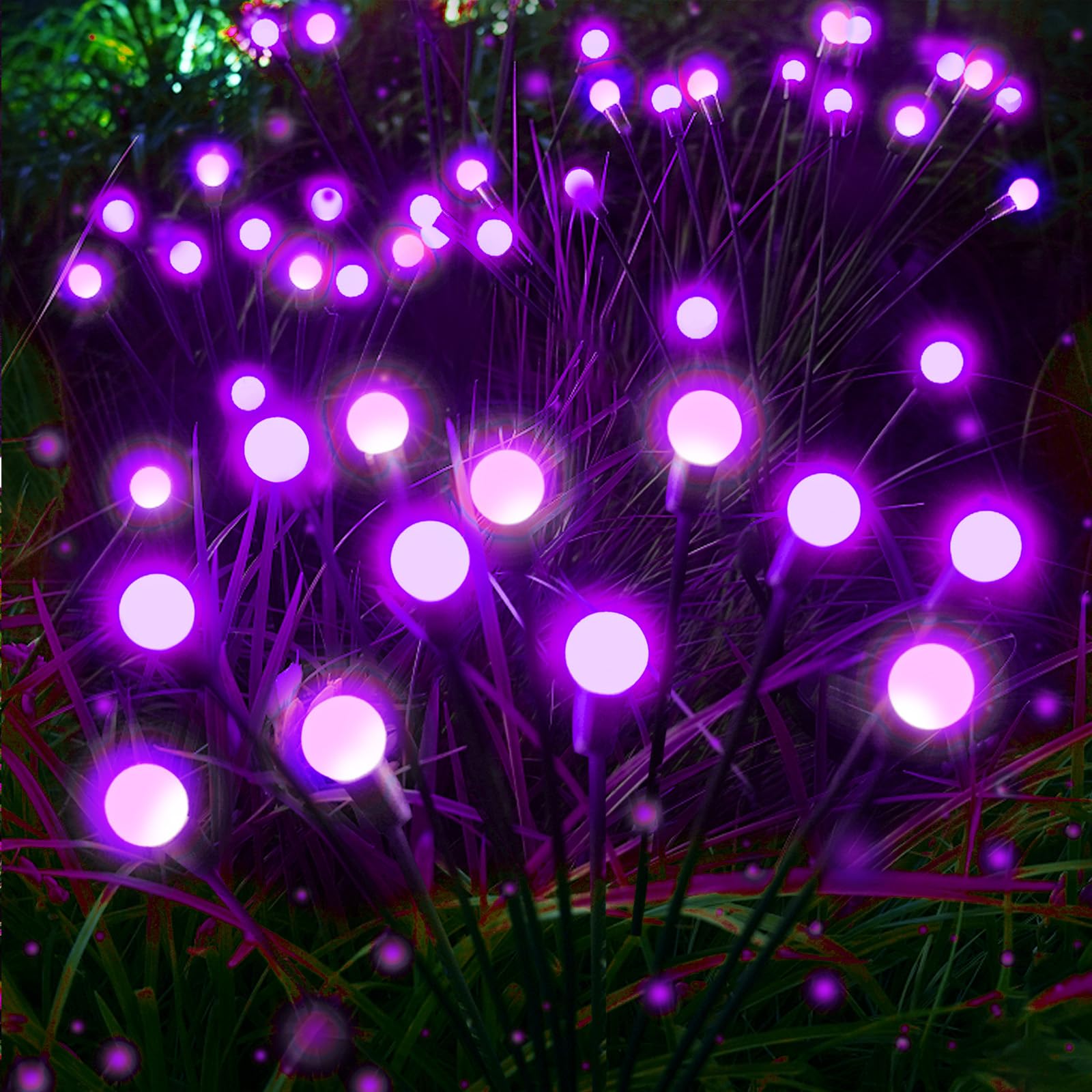 Photo 1 of Albelt Halloween Decorations Outdoor, 6 Pack Solar Firefly Lights Outdoor, 48 LED Solar Halloween Lights, Waterproof Swaying Garden Light (Sway by Wind) for Outside Yard Pathway Decor (Purple)
