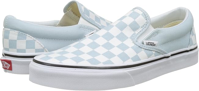 baby blue checkered vans slip ons