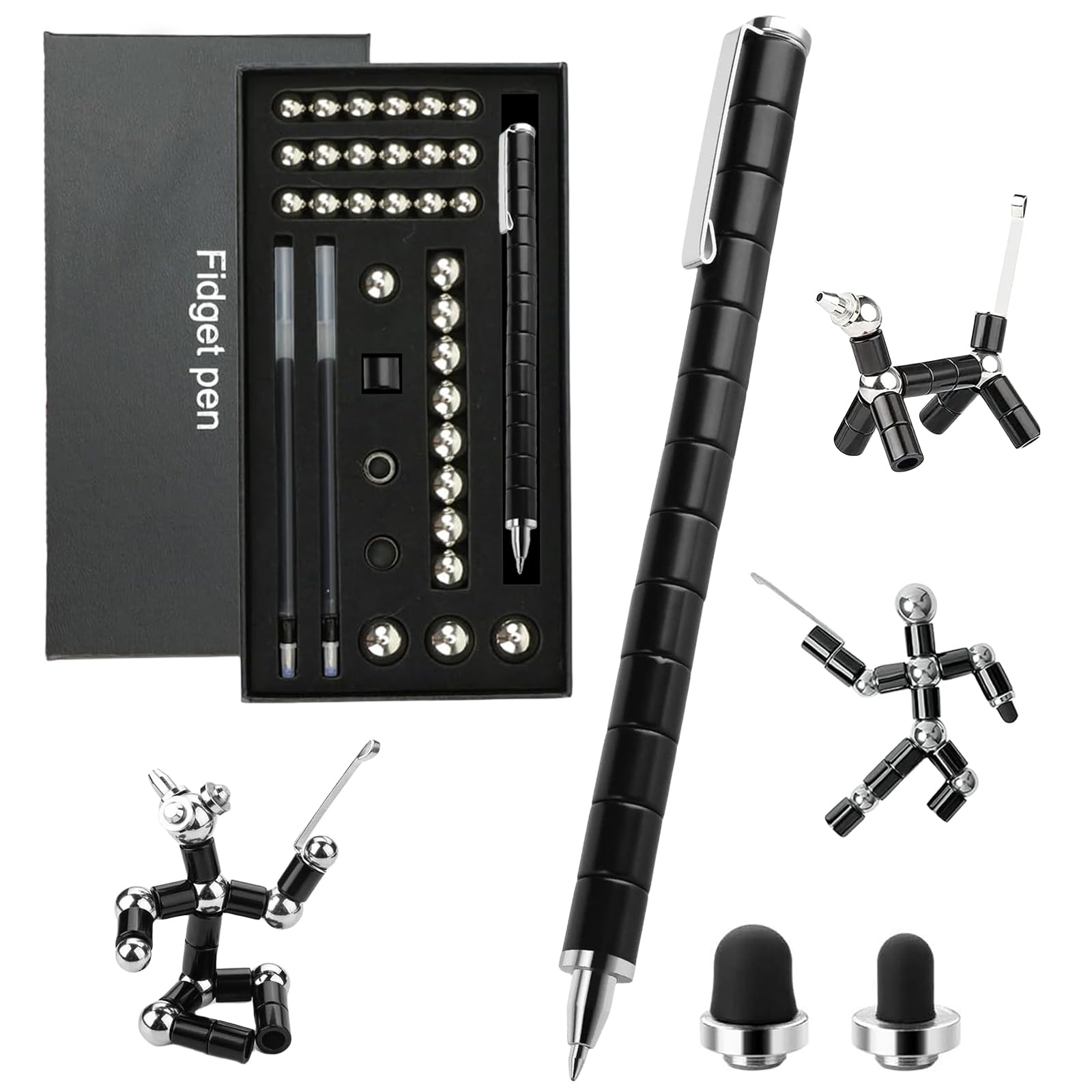 YAAVAAW Fidget Magnetic Pen Black Magnet Fidget Toys for Teen,Fidgets Gel Magnet Ballpoint Pen Writing Decompression Magnetic Sculpture Pens for Adults,Men,Women Christmas Stocking Fillers