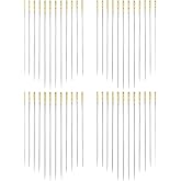 AIEX 48pcs Self Threading Needles, Blind Needles | in 3 Sizes 1.42 in / 1.5 in / 1.65 in, Assorted Hand Stitching Needles for DIY Embroidery Sewing (Gold, Silver)