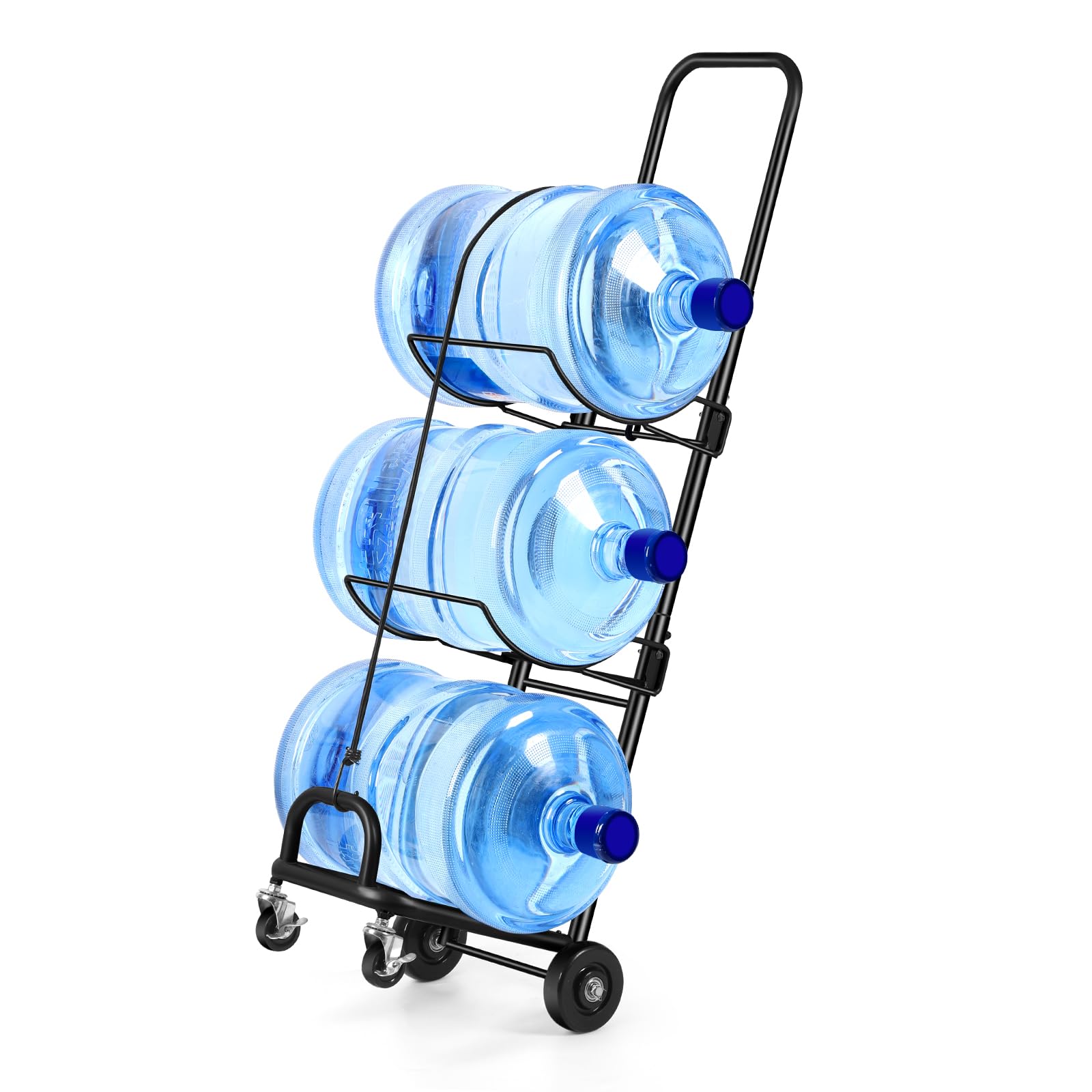 Photo 1 of 5 Gallon Water Jug Holder with Wheels 3 Tier Foldable Water Bottle Organizer Storage Rack, Water Bottle Stand with Tying Rope, Water Cooler Jug Cart for Kitchen, Pantry Room, Office, Black