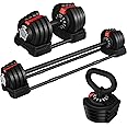 Yaheetech Adjustable Dumbbell Set Free Weight Dumbbells 40lbs/52.5lbs/90lbs Fast Adjust Dumbbells Dumbbell Weight Set, with Tray for Men/Women Strength Training Equipment
